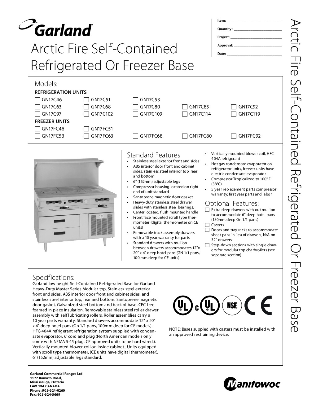 Garland US Range GN17C68 Refrigerated Base Equipment Stand