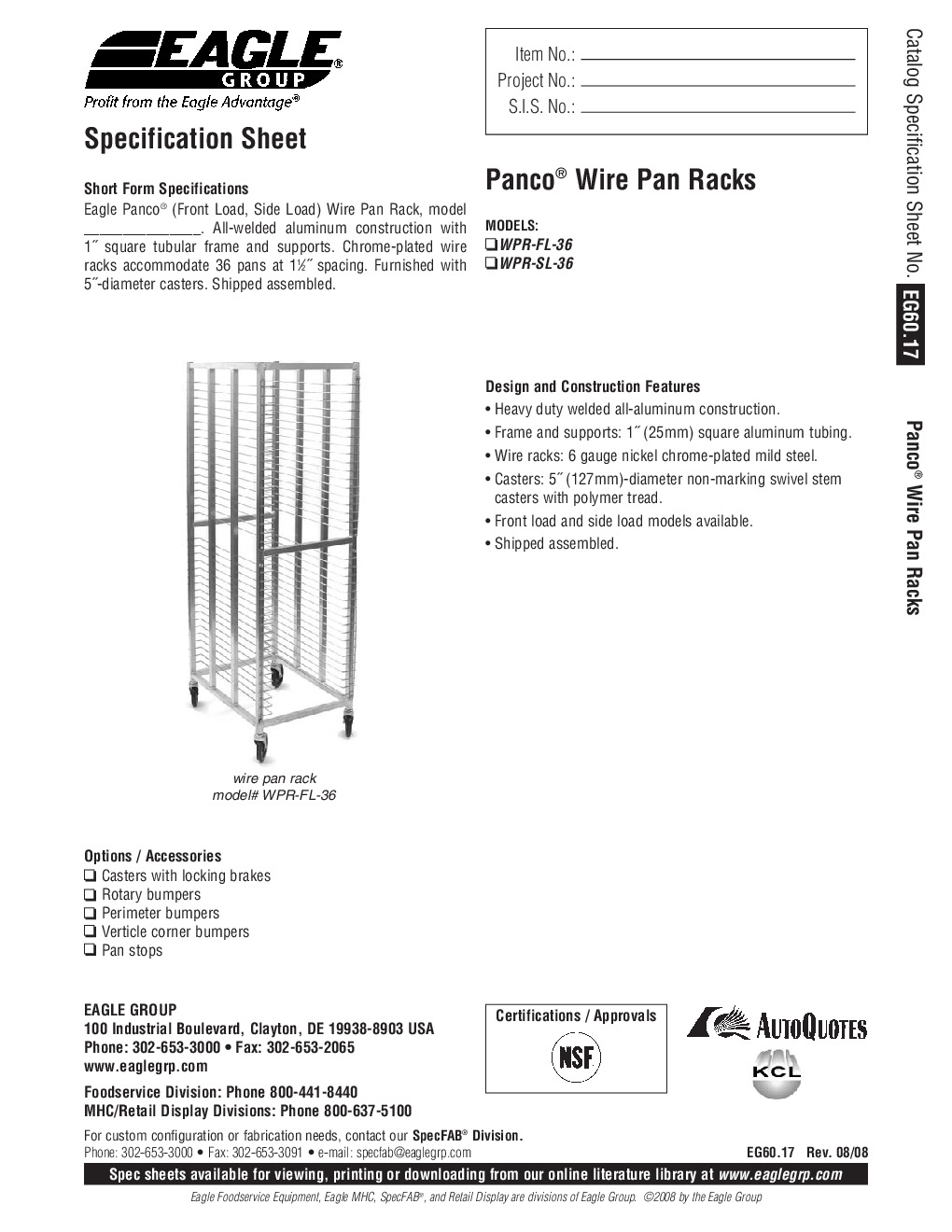 Side Loading Sheet Pan Racks