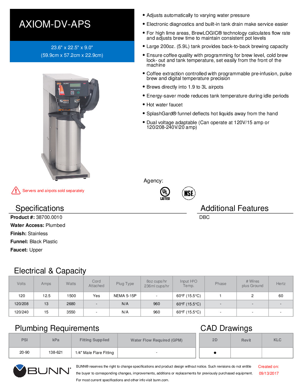 BUNN ICB-TWIN-0010 Commercial Coffee Brewer Airpot Twin Head