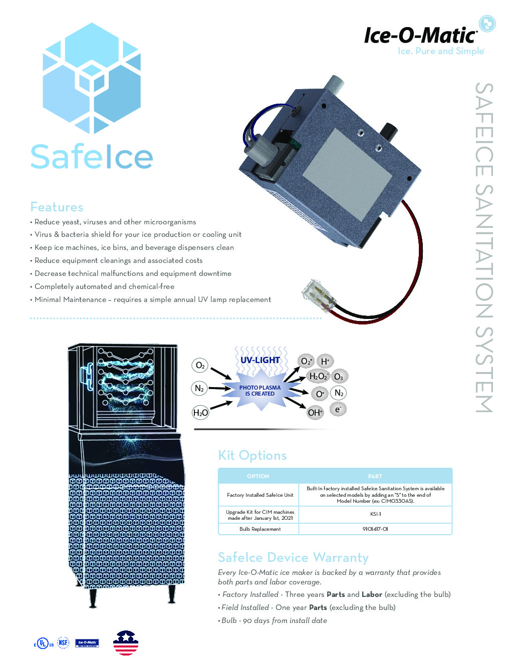 Ice-O-Matic KSI-1 SafeIce Upgrade Kit, Sanitation System for CIM Ice Machines