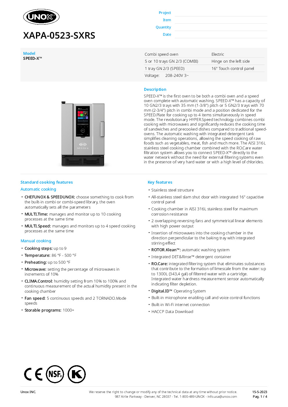 UNOX XAPA-0523-SXRS Electric Combi Oven