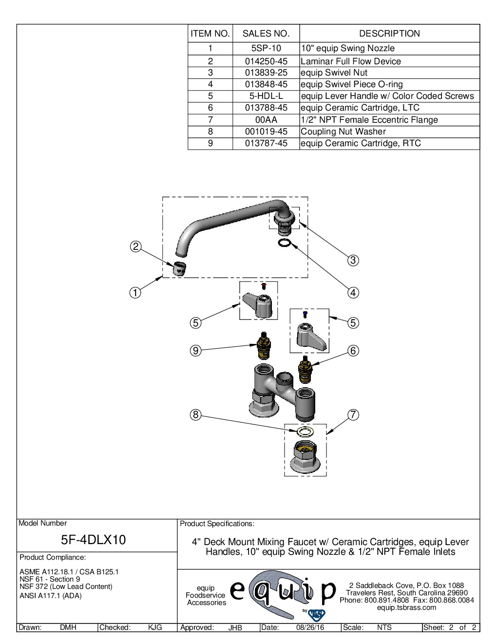 T&S Brass 5F-4DLX10 Deck Mount Faucet