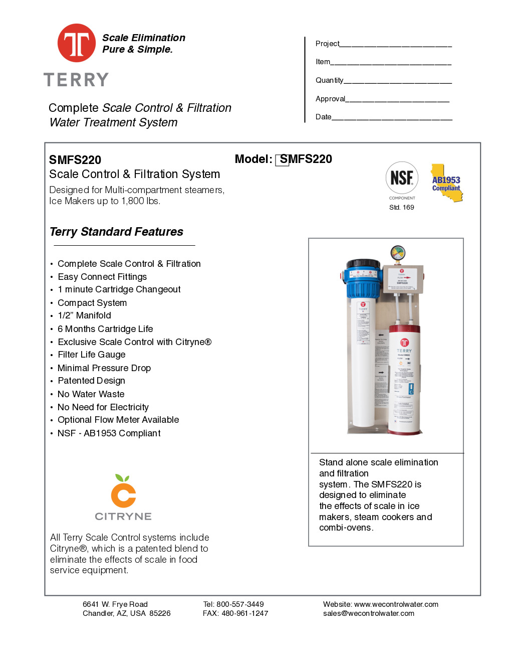 Terry (Middleby) SMFS220 for Multiple Applications Water Filtration System