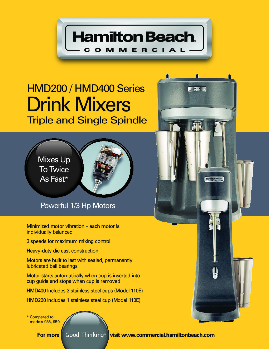 Hamilton Beach Commercial Drink Mixer / Milkshake Maker - 3 Speeds, Single  Head