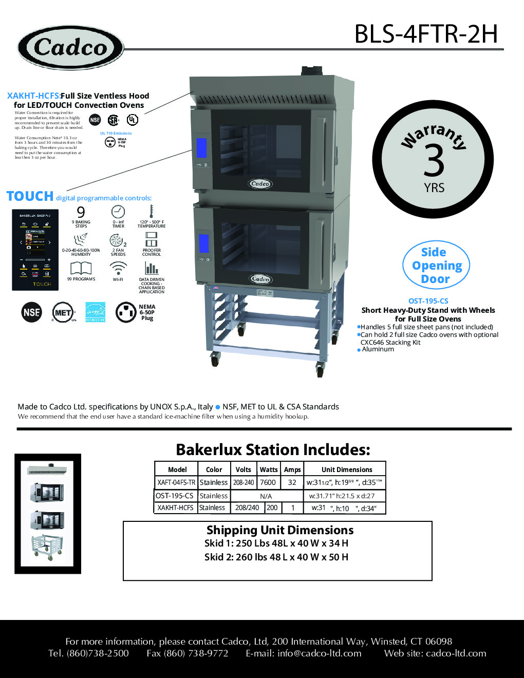Cadco BLS-4FTR-2H Double-Deck Electric Convection Oven w/ Digital Touch Controls, Full-Size