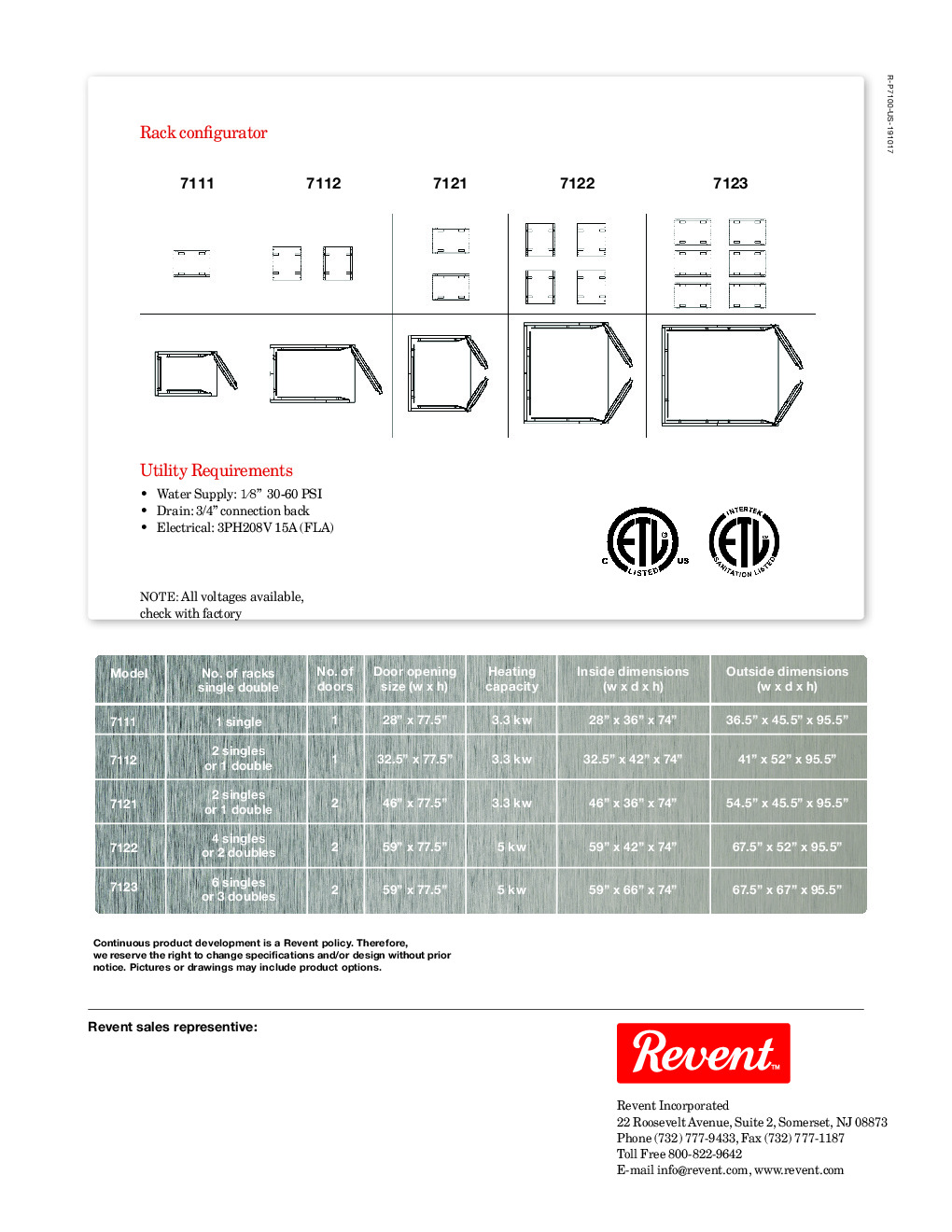 Revent P7111 Roll-In Full Height Proofing Holding Cabinet, (1) Solid Door with Floor 