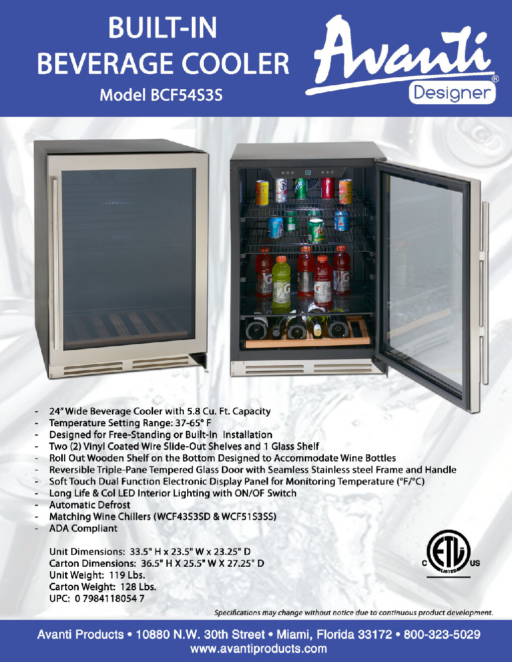 Avanti BCF54S3S Merchandiser Refrigerator