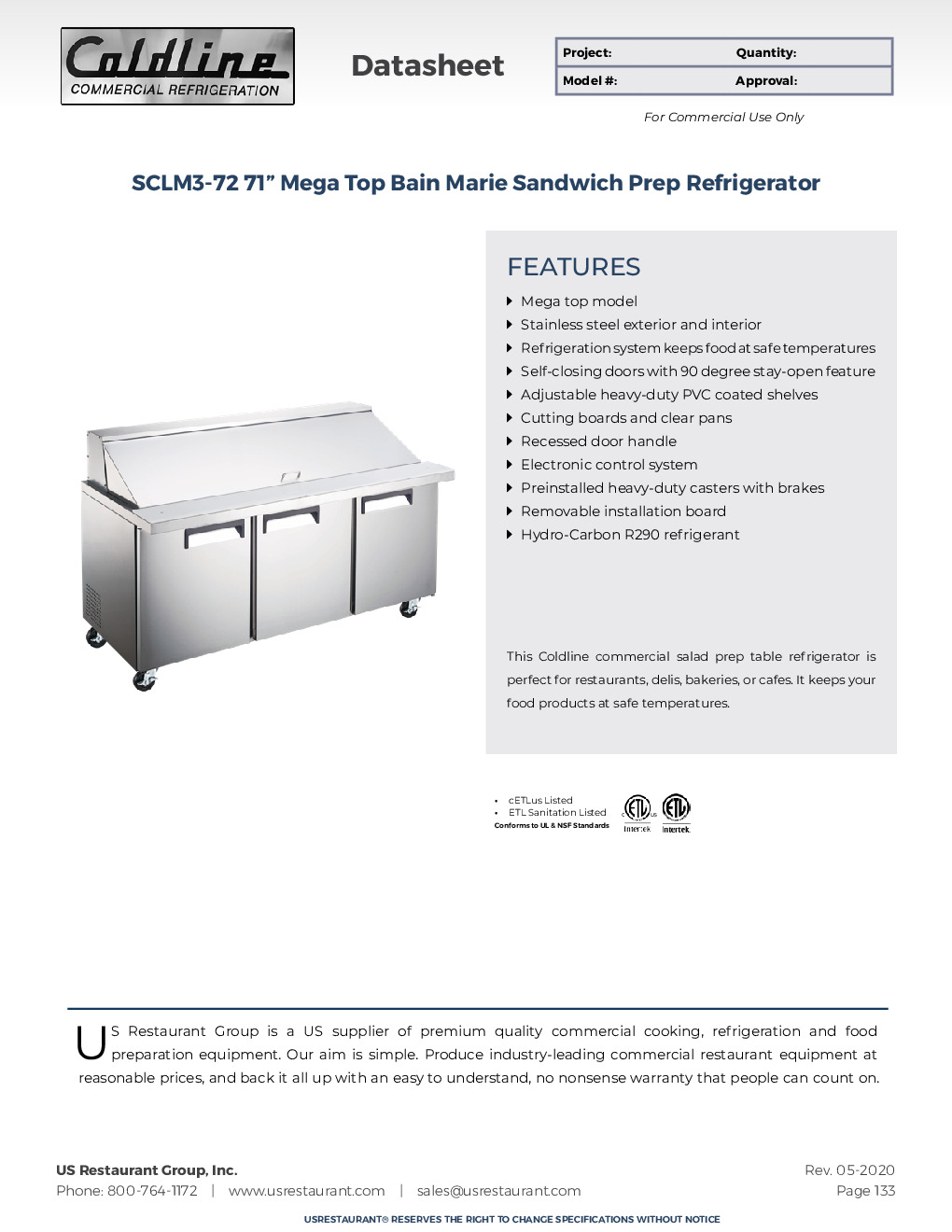 USR Brands SMP72 Mega Top Sandwich / Salad Unit Refrigerated Counter