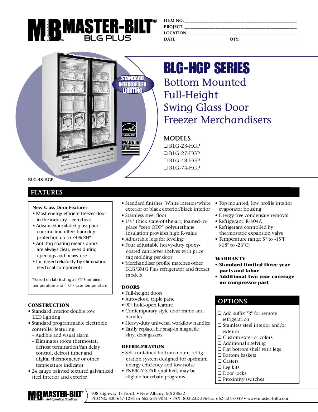 Master-Bilt BLG-74-HGP Merchandiser Freezer
