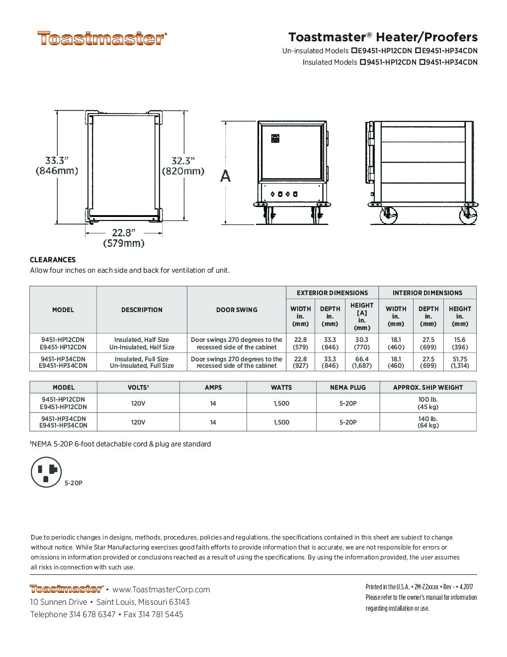 Toastmaster E9451-HP34CDN Mobile Proofer Cabinet