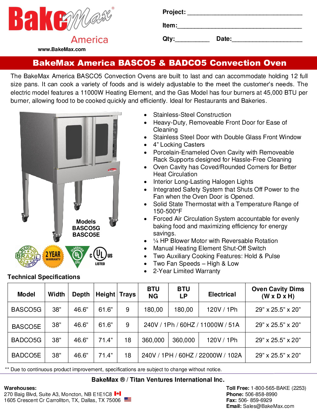 BakeMax BADCO5E Electric Convection Oven