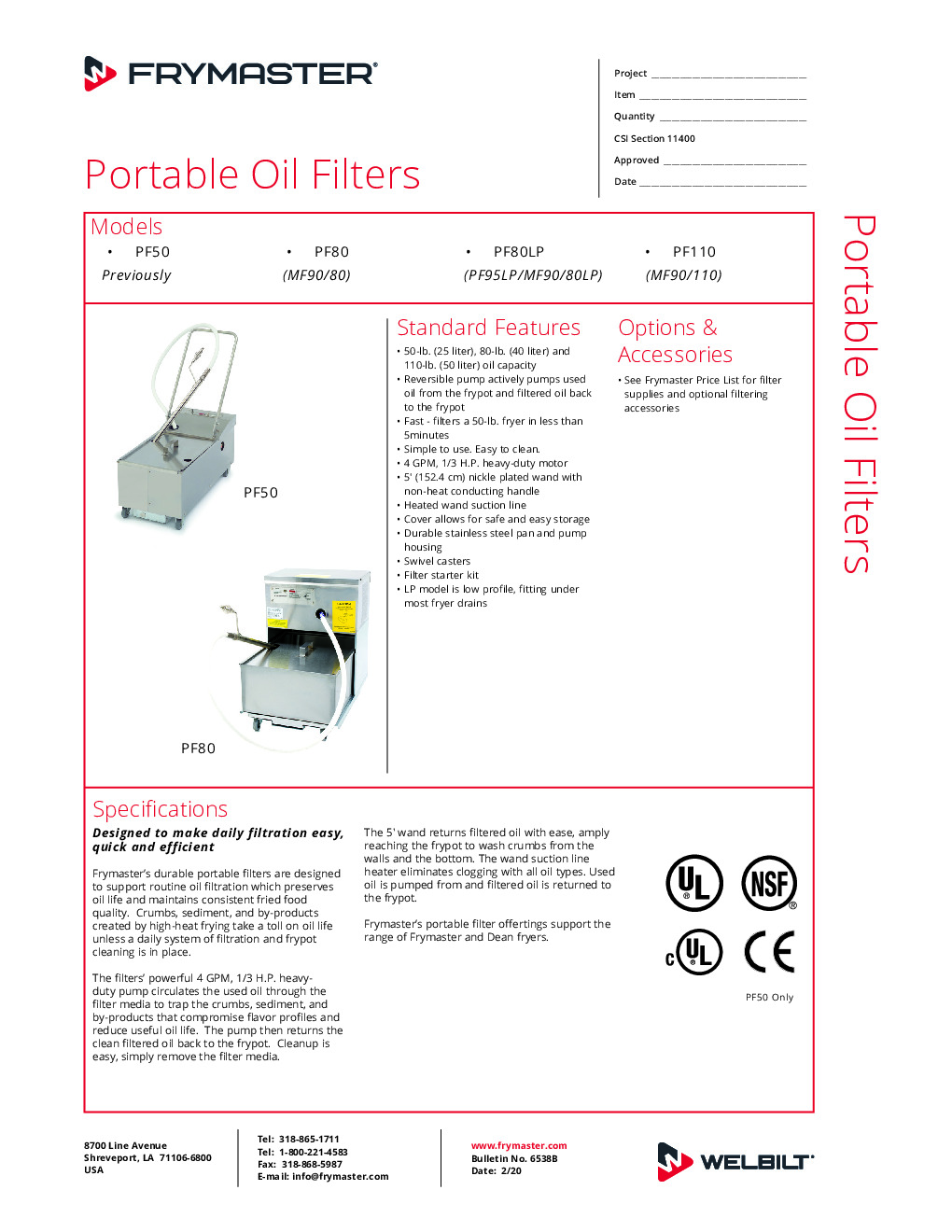 Frymaster PF80S Mobile Fryer Filter w/ 80-Lb Oil Capacity, Gravity Drain, Filter Starter Kit