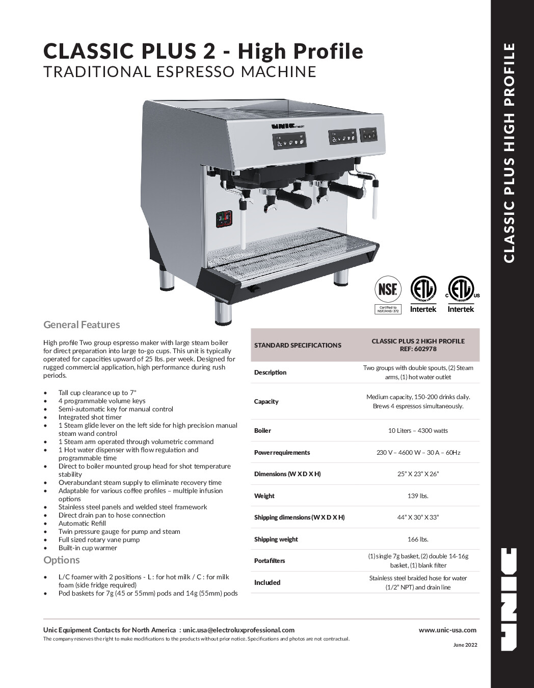 Grindmaster-UNIC-Crathco CLASSIC 2 HP Espresso Cappuccino Machine