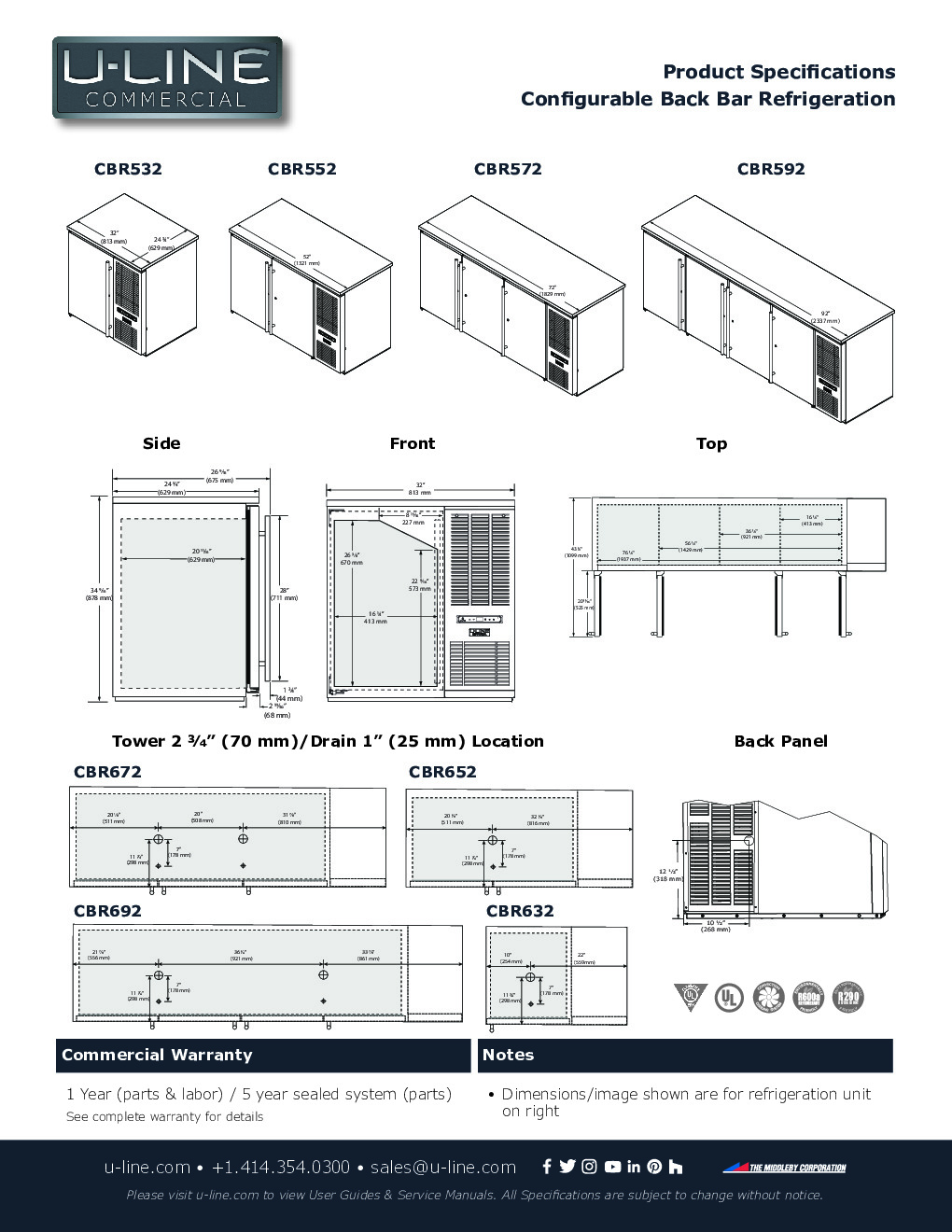 U-Line UCBR532-SG01A Refrigerated Back Bar Cabinet