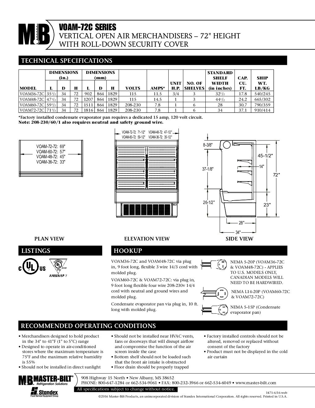 Master-Bilt VOAM48-72CR Open Refrigerated Display Merchandiser