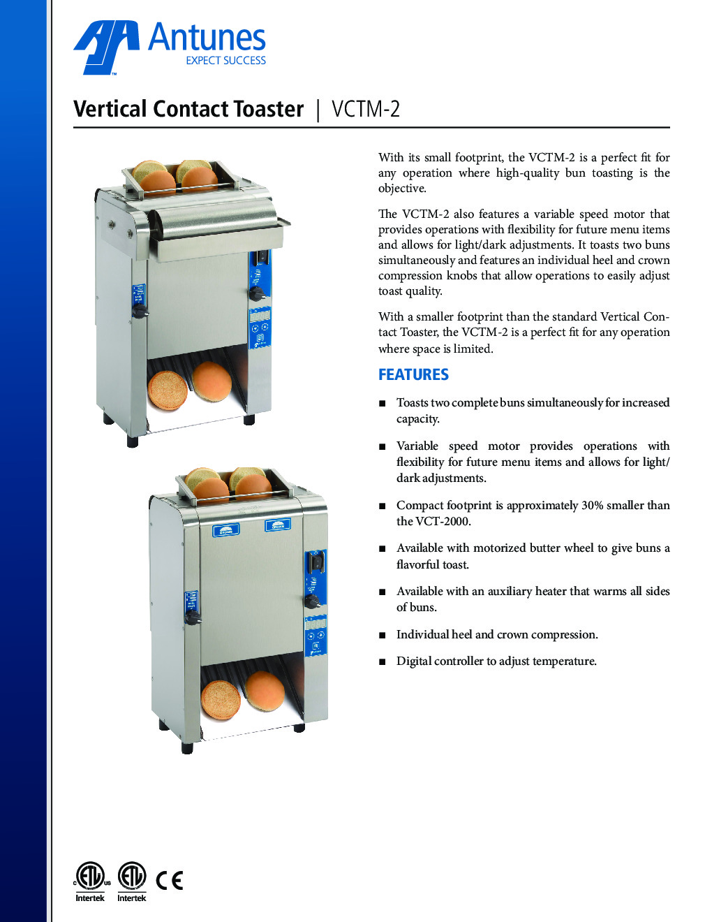 Antunes VCTM-2-9210913 Countertop Conveyor Type Vertical Contact Toaster