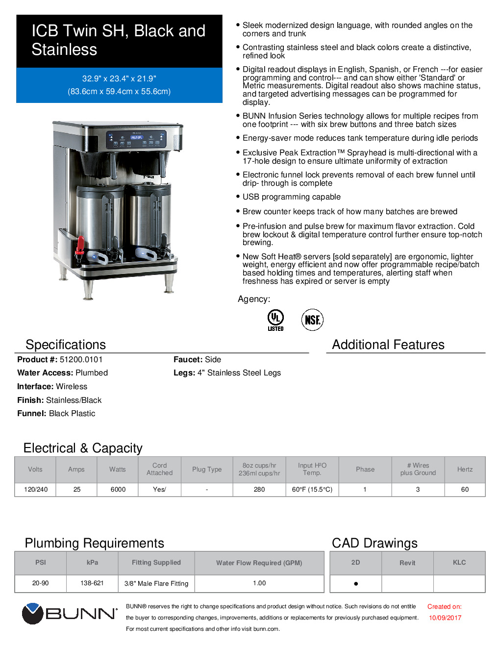 Bunn 51200.0102 Stainless Steel ICB Twin Soft Heat Automatic