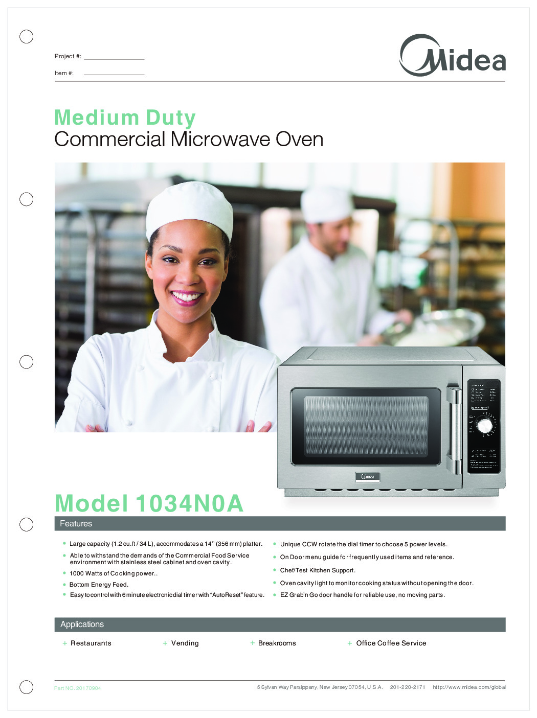 Midea 1034N0A 1000 Watts Medium Duty Dial Commercial Microwave Oven, 1.2 cu. ft. - Open box