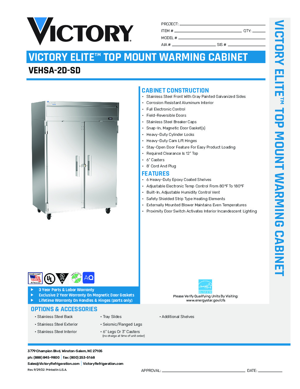 Victory VEHSA-2D-SD Reach-In Heated Cabinet