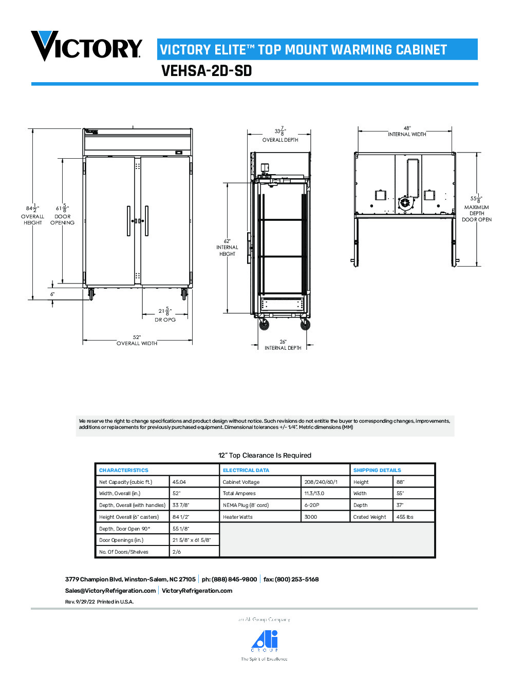 Victory VEHSA-2D-SD Reach-In Heated Cabinet
