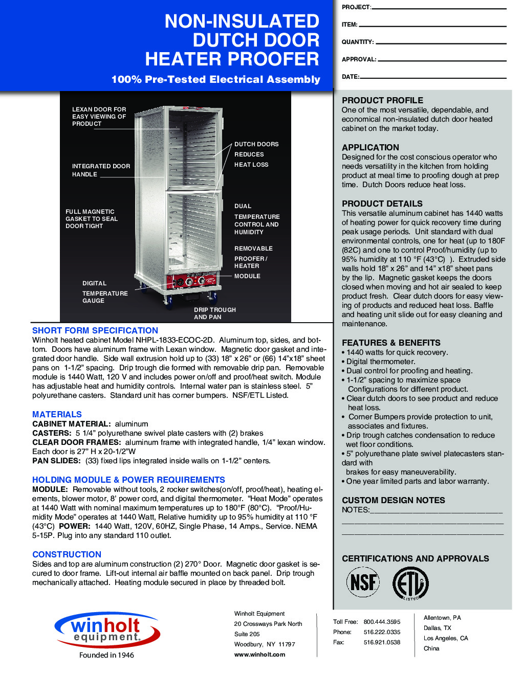 Winholt NHPL-1833-ECOC-2D Mobile Proofer Cabinet