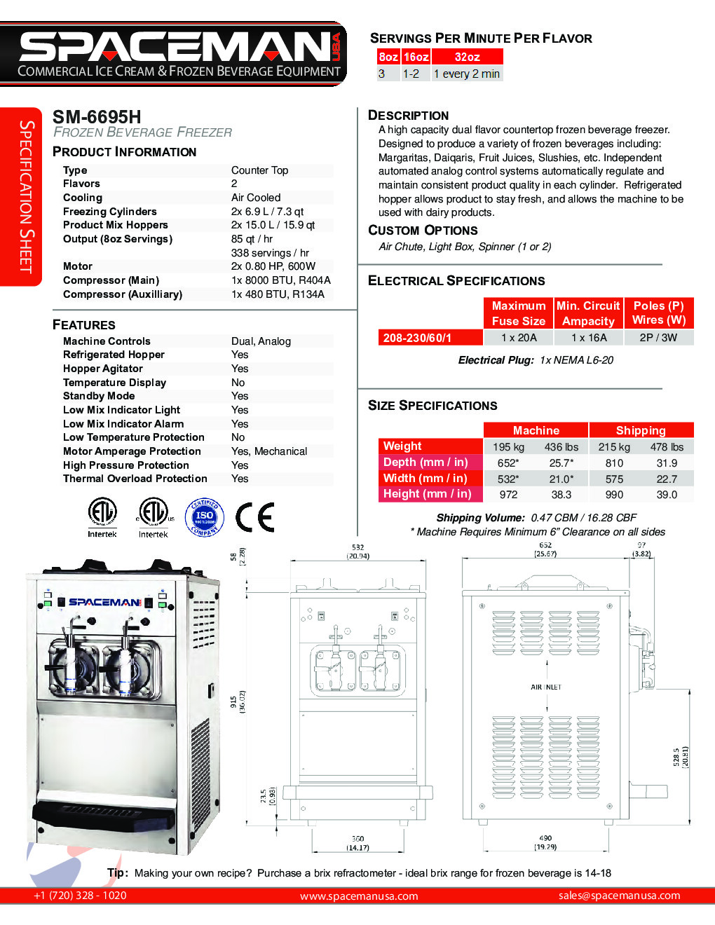 Spaceman 6695H 2 Bowl Slushy / Granita Frozen Drink Machine, Stainless Steel