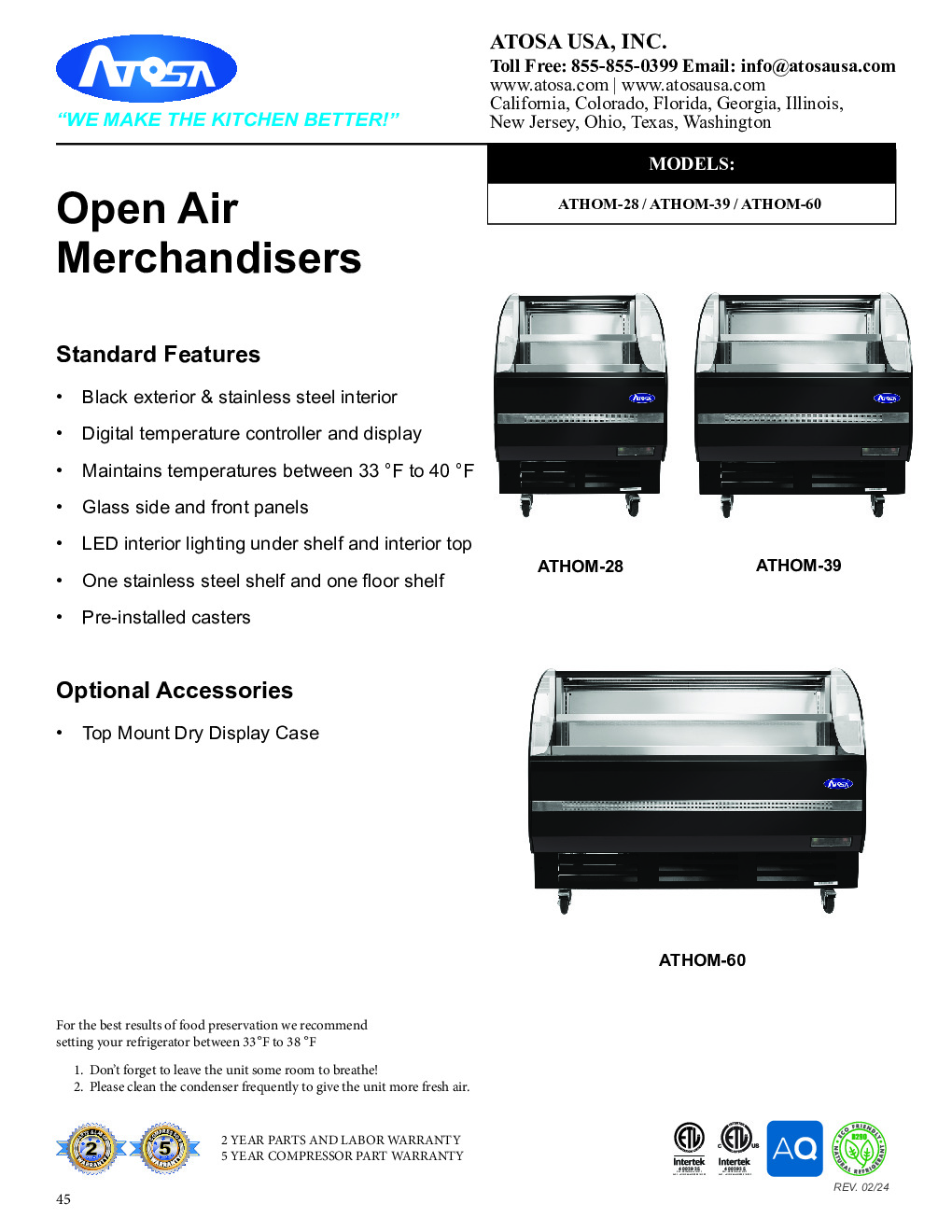 Atosa USA ATHOM-39 Open Refrigerated Display Merchandiser