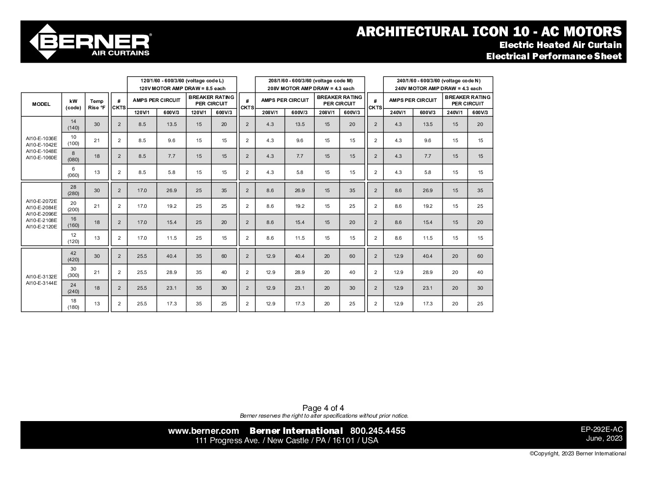 Berner AI10-E-2096E Air Curtain