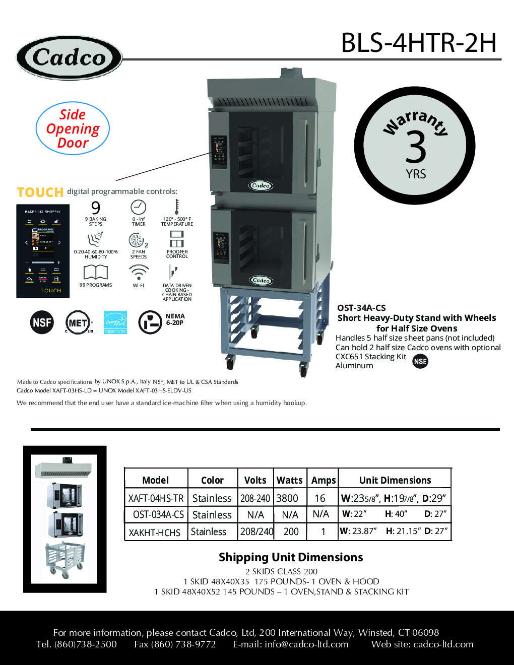 Cadco BLS-4HTR-2H Double-Deck Electric Convection Oven w/ Digital Touch Controls, Half-Size