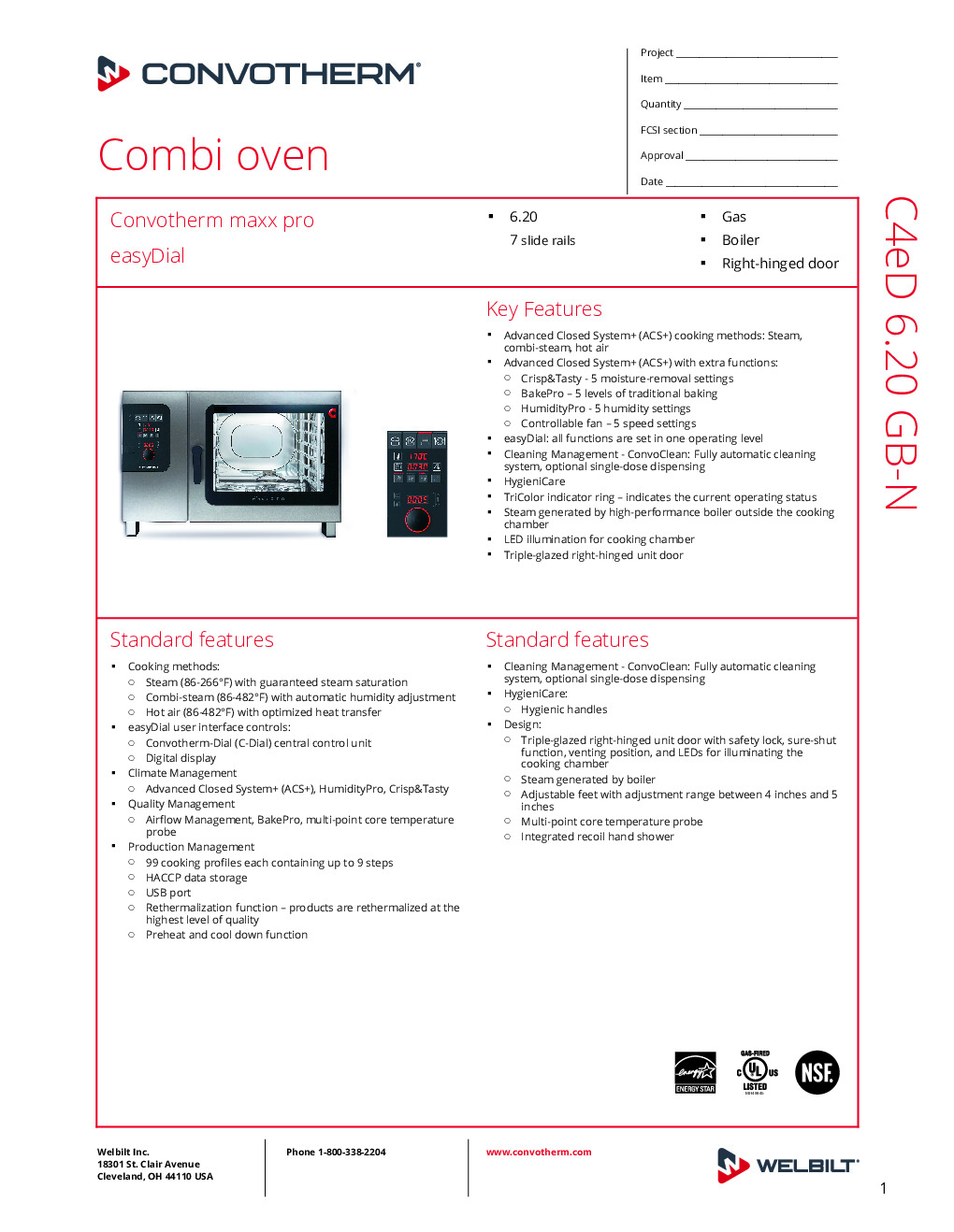 Convotherm C4 ED 6.20GB-N Full Size Gas Combi Oven with easyDial Controls
