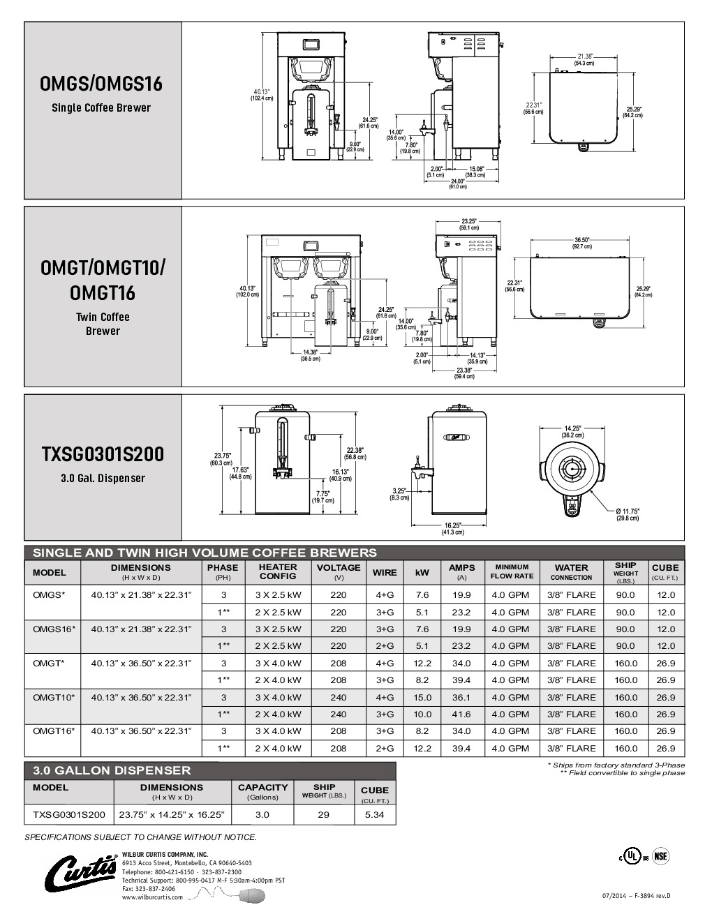 Curtis Omega G4 Coffee Urn Brewer electric twin- (2) 3 gallon capacity