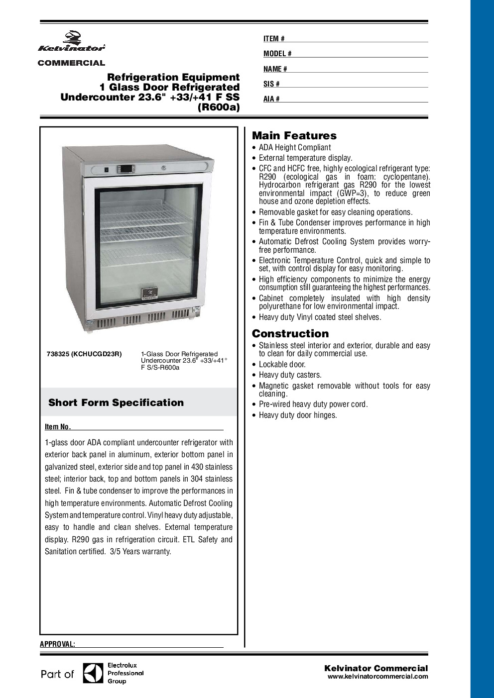Kelvinator KCHUC5GRADA Reach-In Undercounter Refrigerator