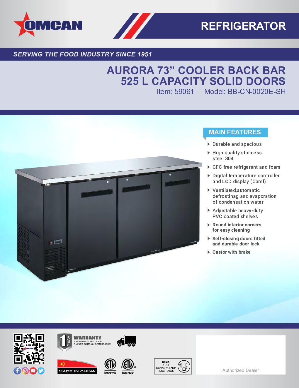 Omcan USA 59061 Refrigerated Back Bar Cabinet