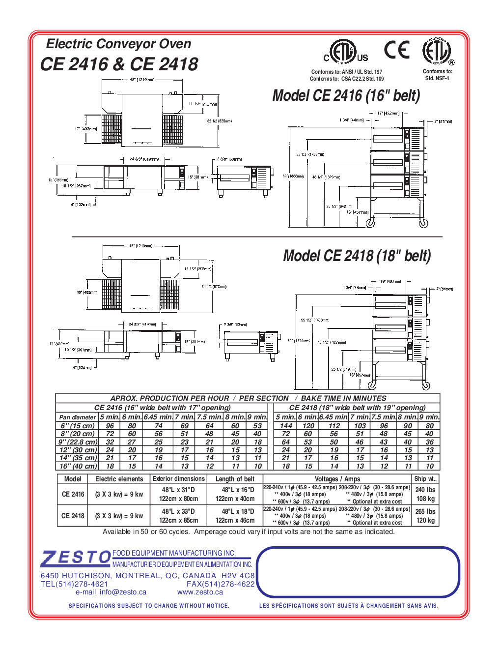 Zesto CE 2416 Conveyor Electric Oven