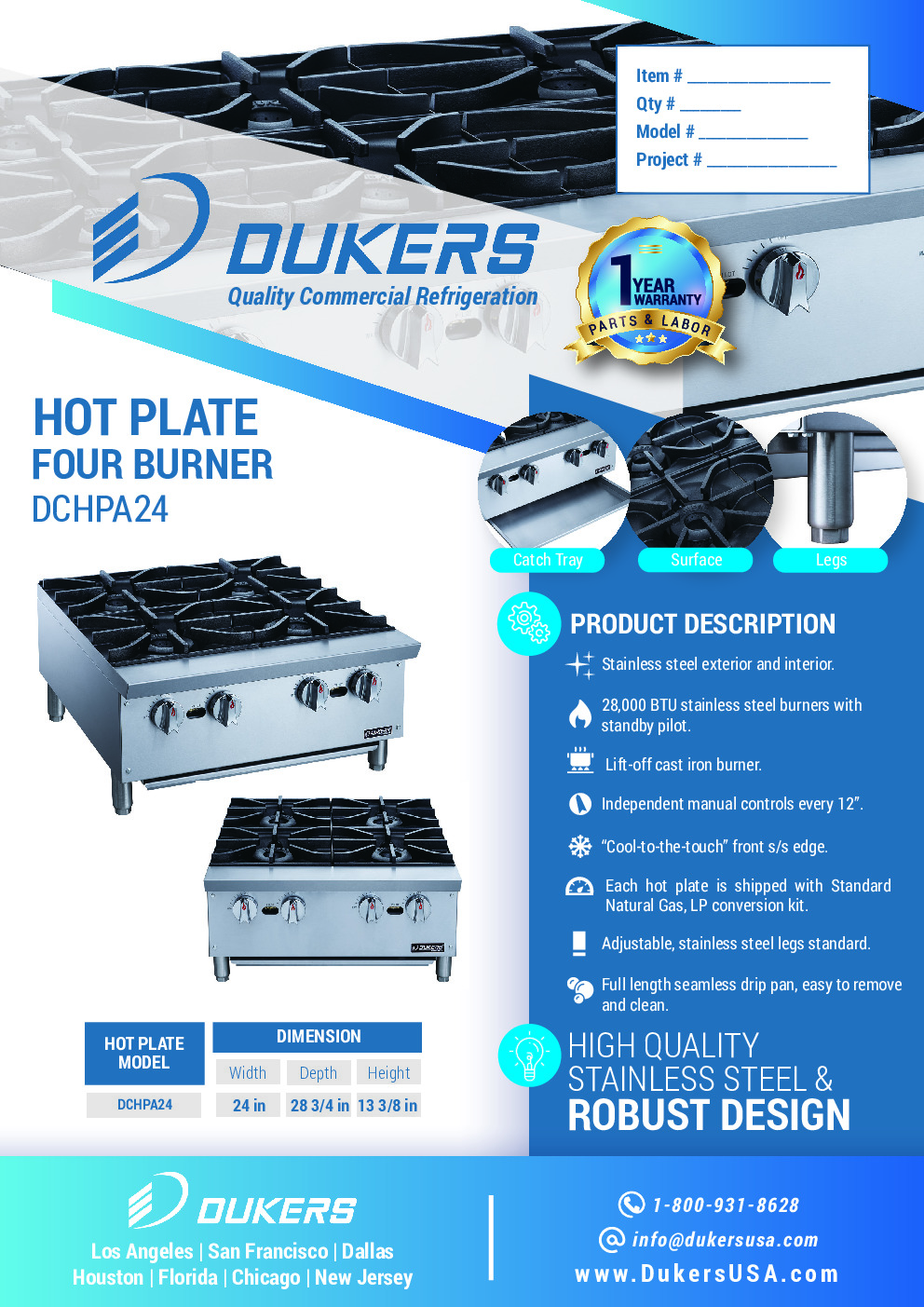 Dukers Appliance Co DCHPA24 Gas Countertop Hotplate
