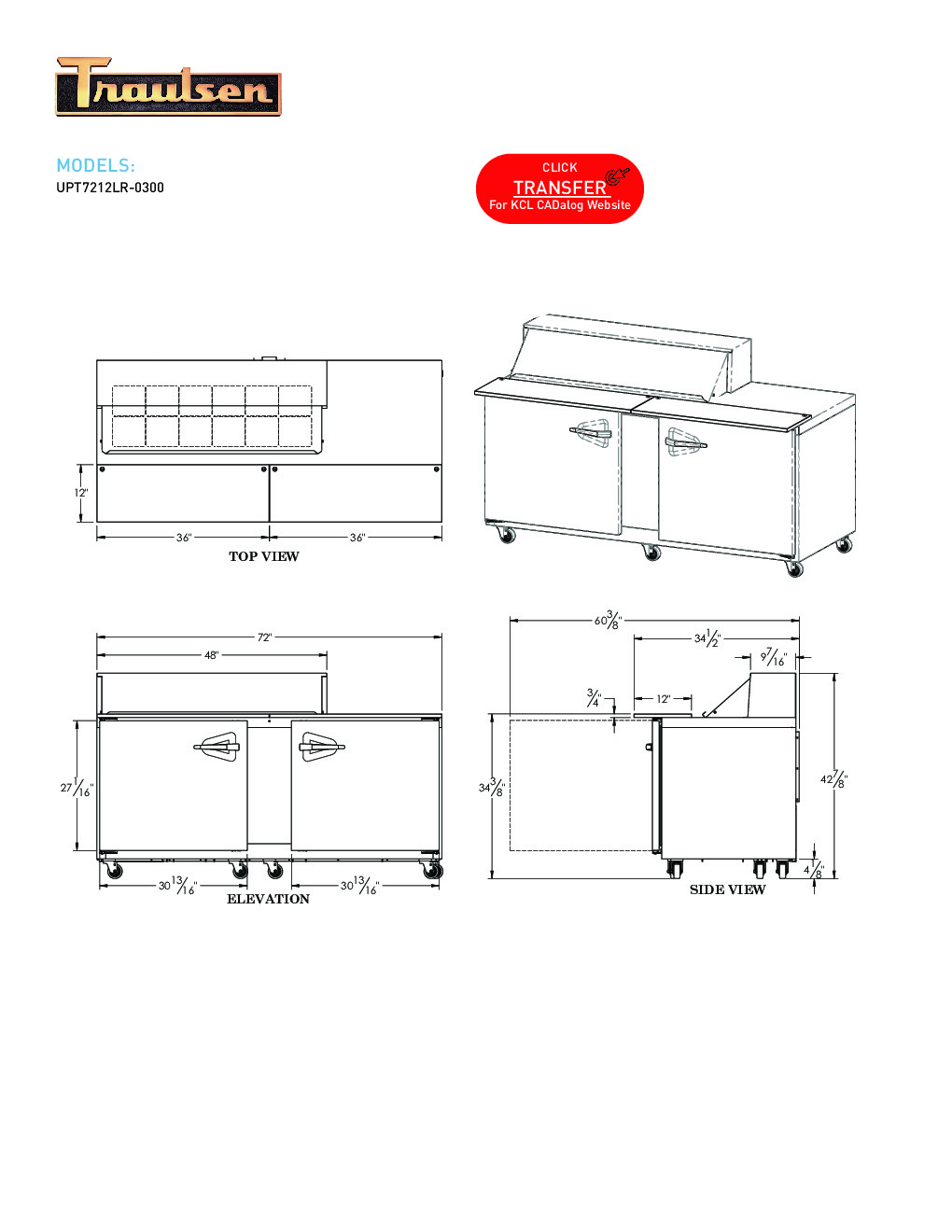 Traulsen UPT7224LR-0300-SB Sandwich / Salad Unit Refrigerated Counter