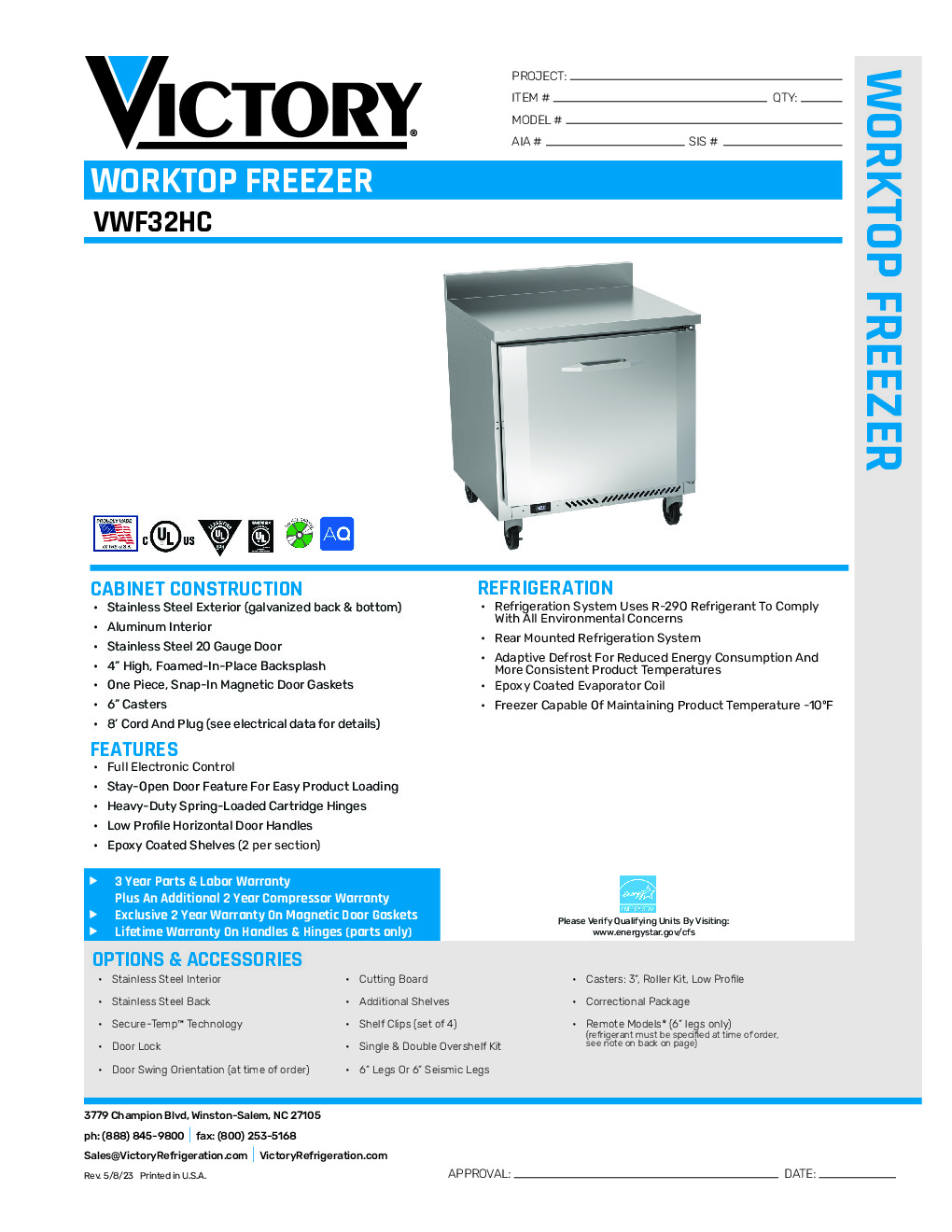 Victory VWF32HC Work Top Freezer Counter