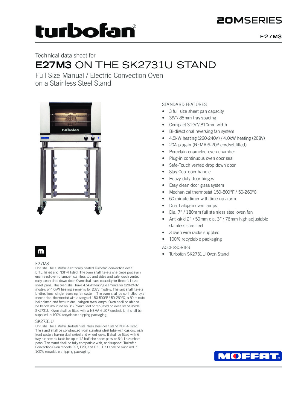 Moffat E27M3/SK2731U Electric Convection Oven