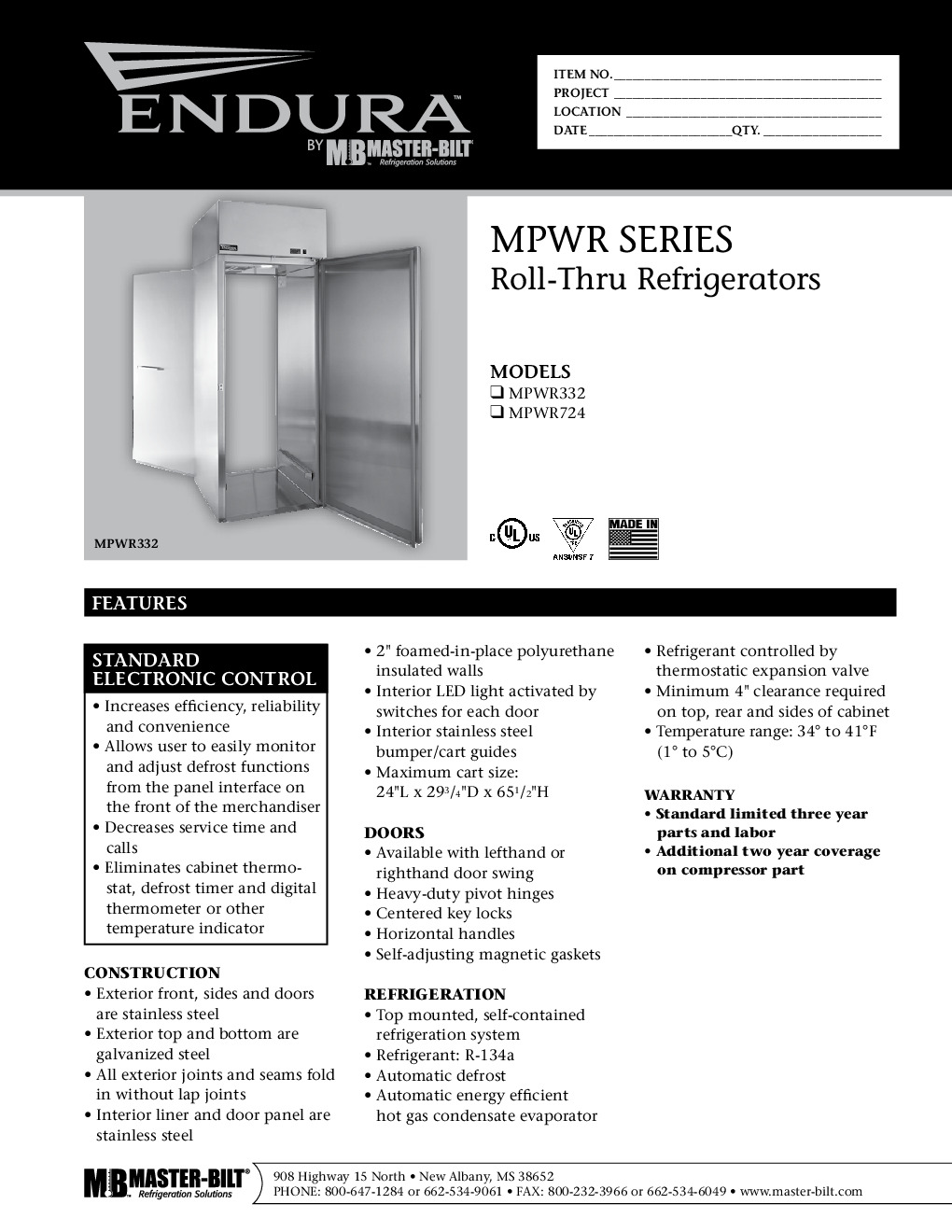 Master-Bilt MPWR332SSS/0 Roll-Thru Refrigerator