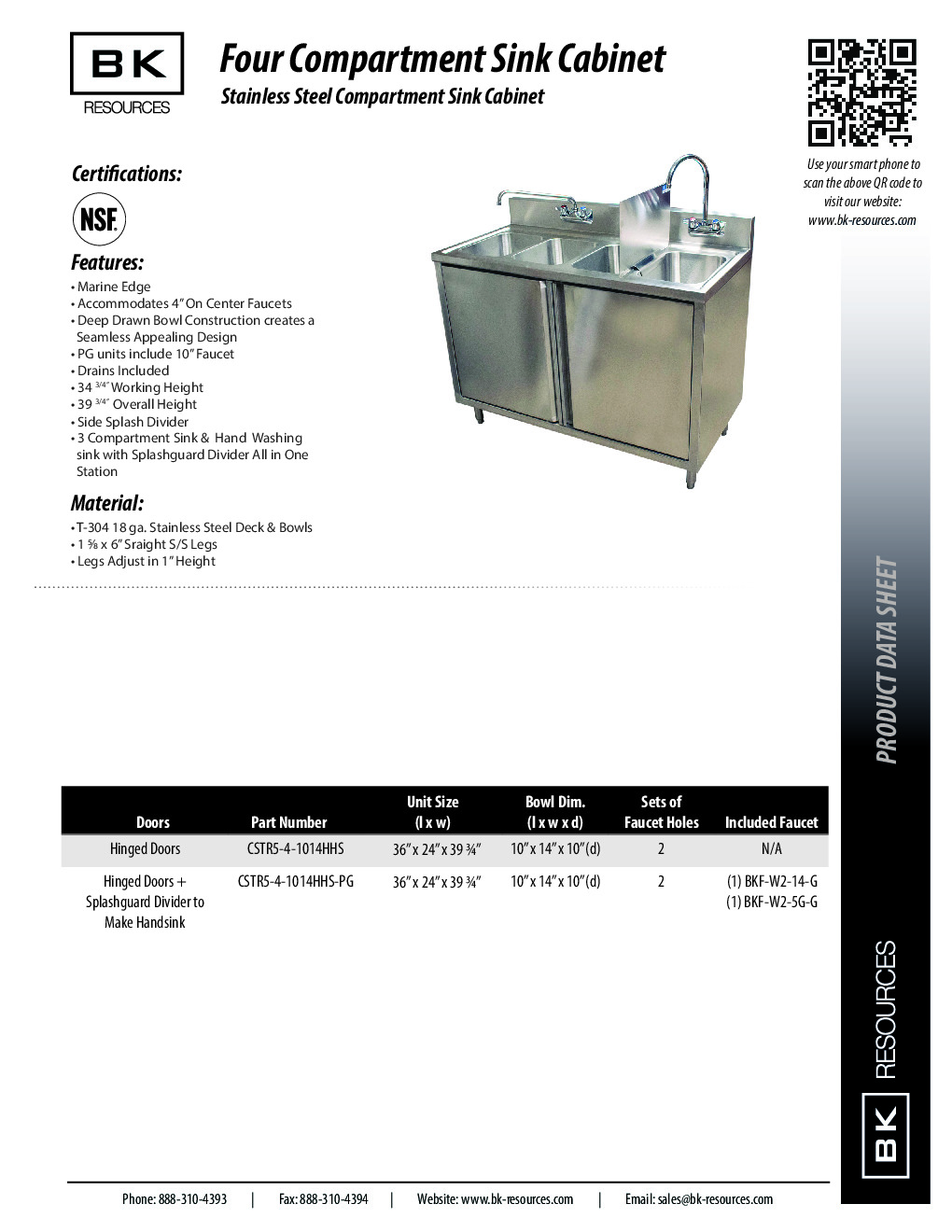BK Resources CSTR5-4-1014HHS-PG (4) Four Compartment Sink