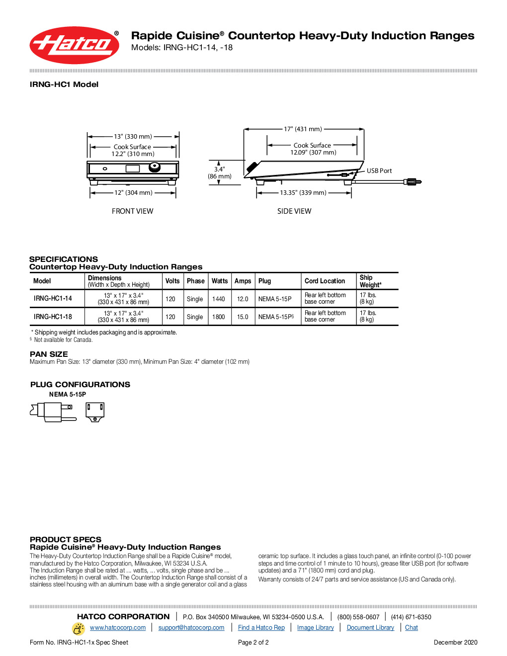 Hatco IRNGHC118SB515 Countertop Induction Range