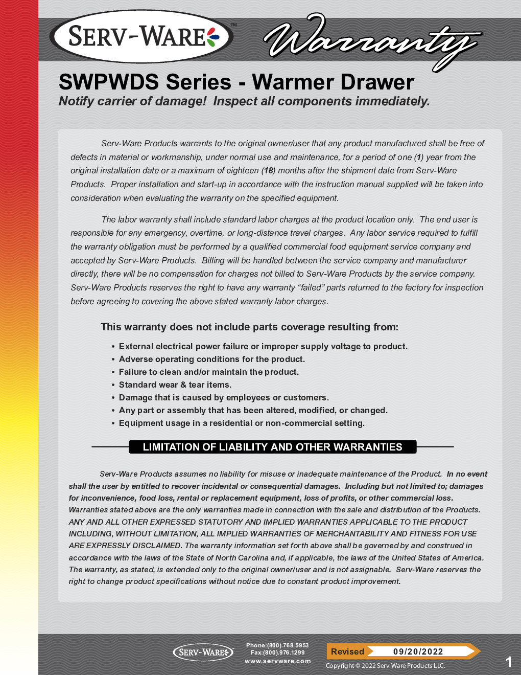 Serv-Ware SWPWDS-2 Free Standing Warming Drawer
