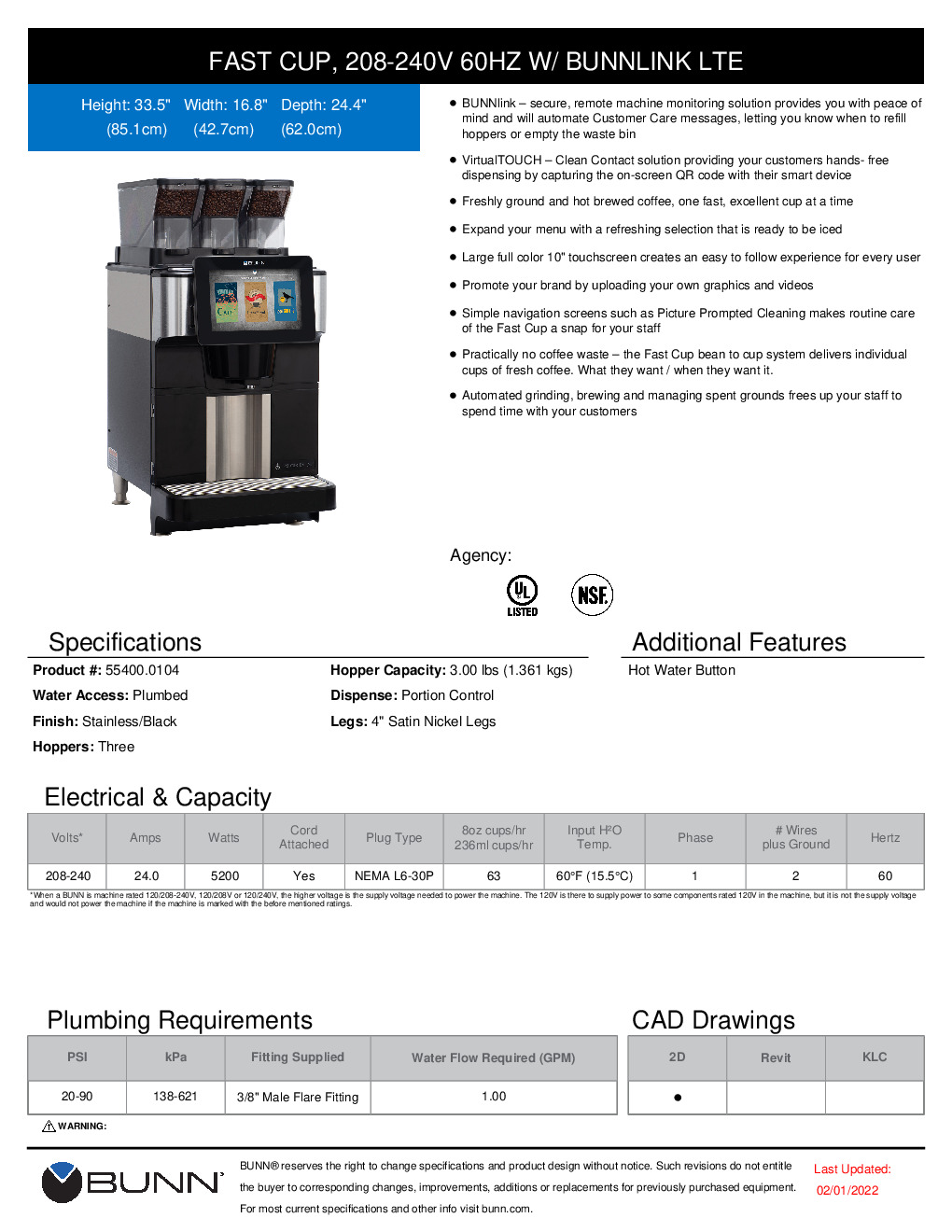 FAST CUP, 208V 60 HZ - Bean to Cup - BUNN Commercial Site