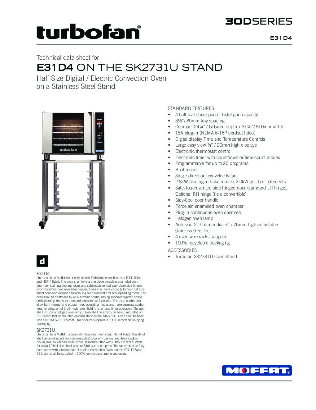 Moffat E31D4/SK2731U Electric Convection Oven