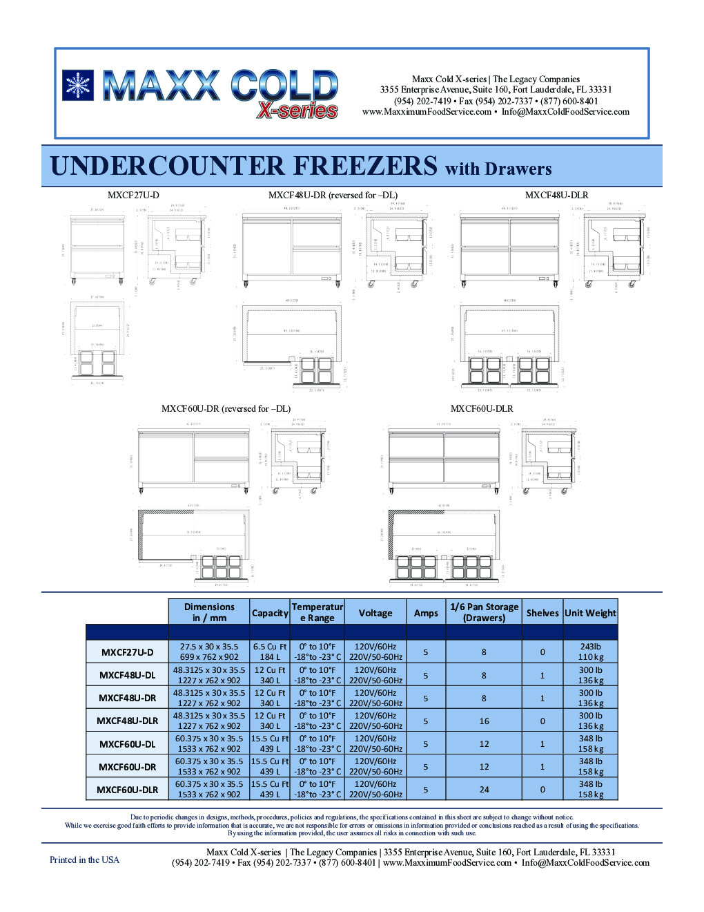 Maxximum MXCF60U-DR Reach-In Undercounter Freezer