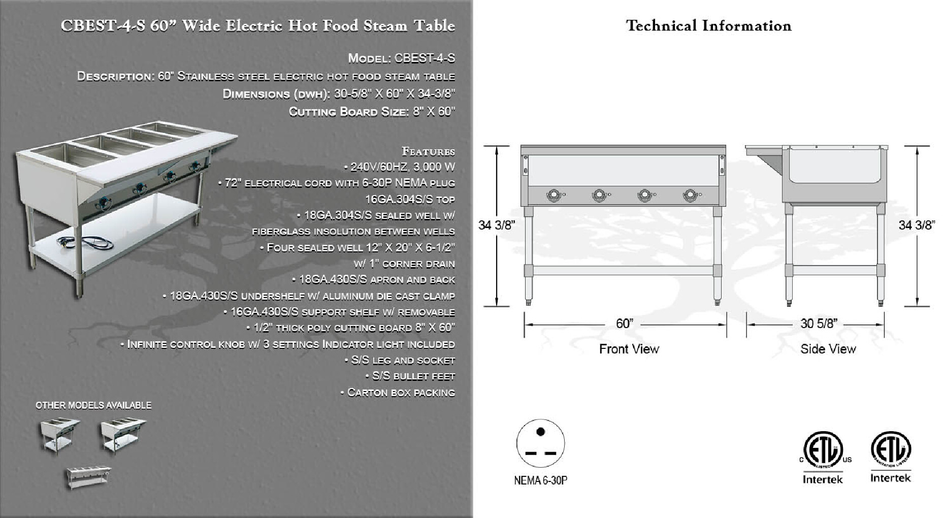 Copper Beech Range CBEST-4-S Electric Hot Food Well Table
