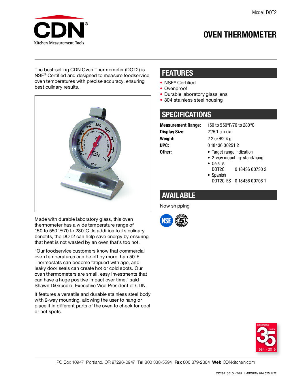 CDN DOT2 Oven Thermometer