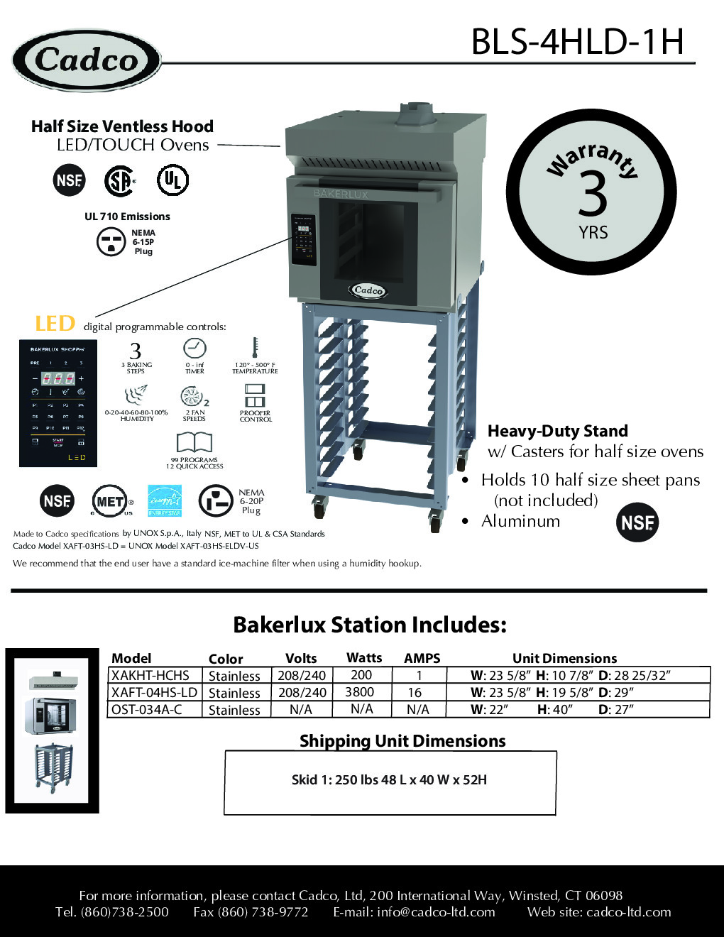 Cadco BLS-4HLD-1H Single-Deck Electric Convection Oven w/ Digital Touch Controls, Haf-Size