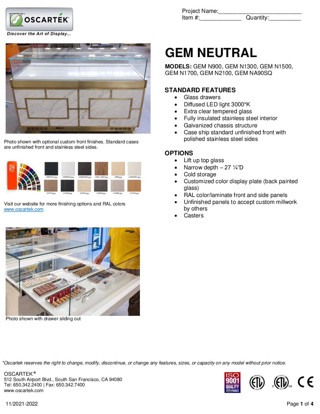 Oscartek GEM N1700 Non-Refrigerated Bakery Display Case
