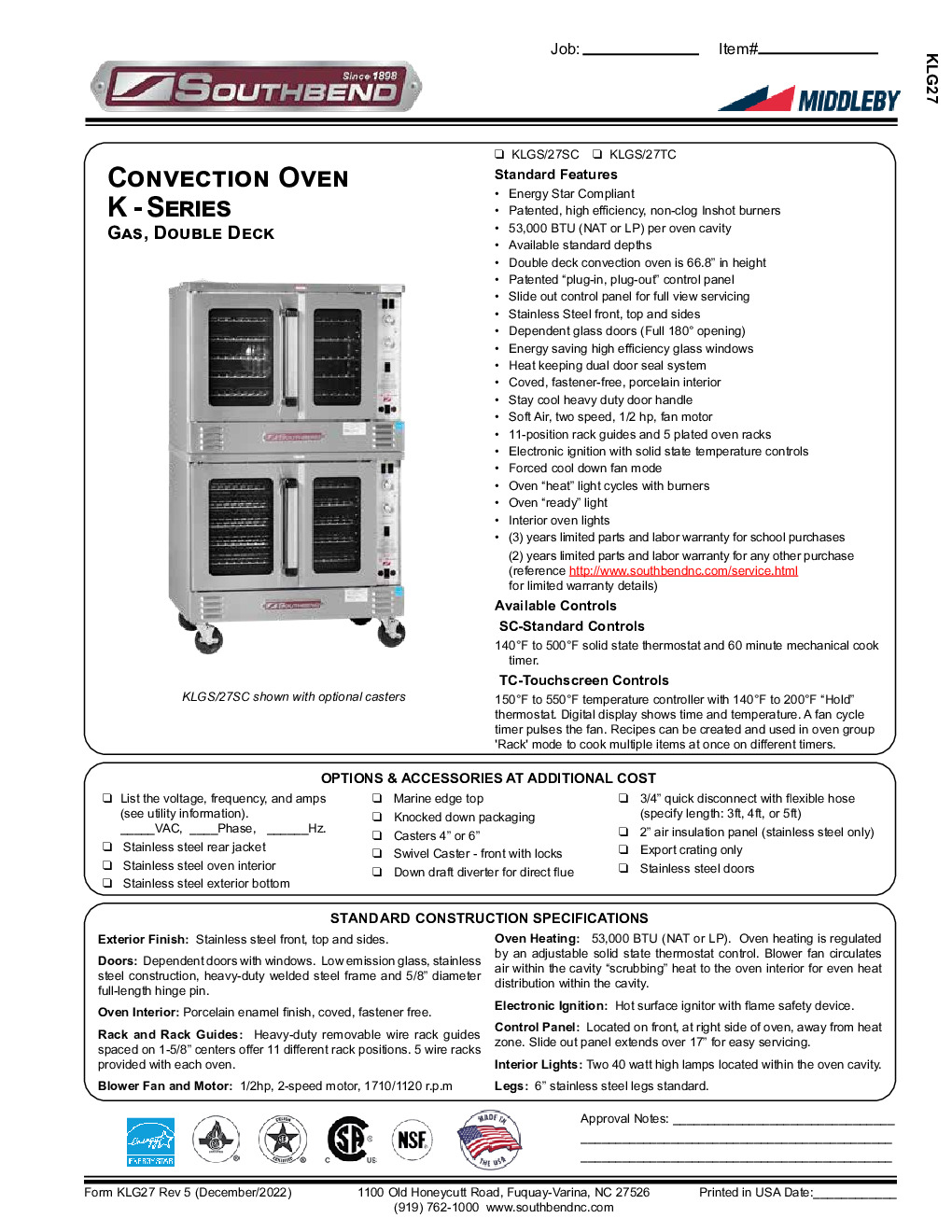Southbend KLGS/27TC Double-Deck Gas Convection Oven w/ Touch Screen Controls, Full-Size 